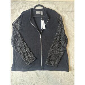 Chicos Travelers Black Lace Bomber Jacket Zip Front Womens Size 4 NWT